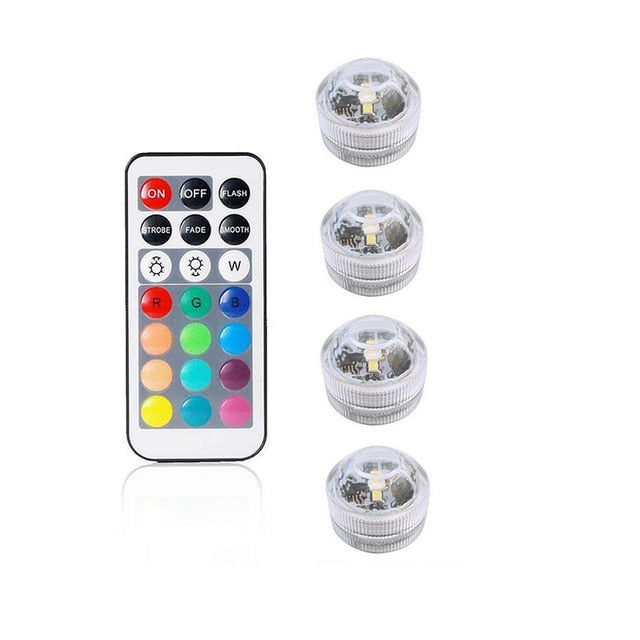 Battery Operated Waterproof RGB Submersible LED Light Underwater Night Lamp Tea Lights for vase, bowls, aquarium and party Wedding