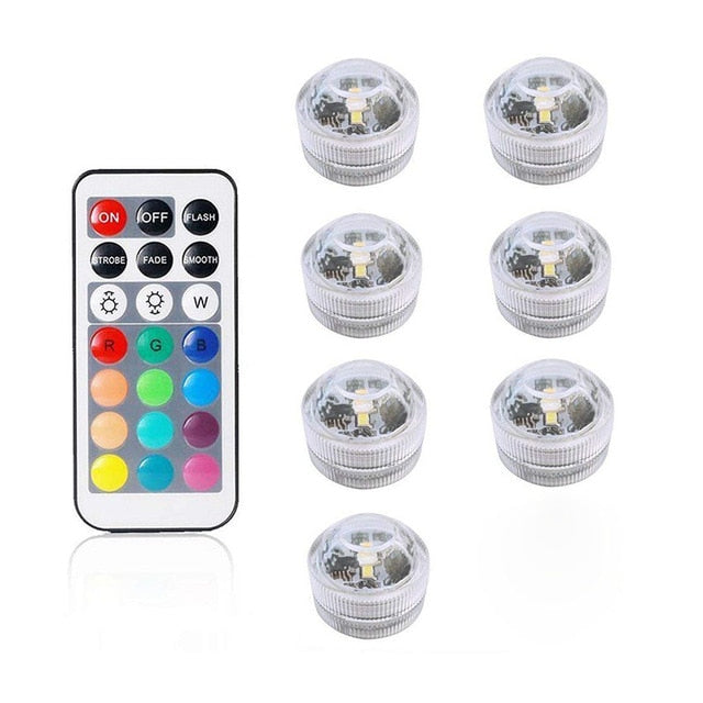 Battery Operated Waterproof RGB Submersible LED Light Underwater Night Lamp Tea Lights for vase, bowls, aquarium and party Wedding