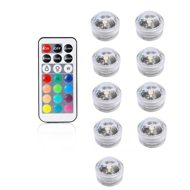 Battery Operated Waterproof RGB Submersible LED Light Underwater Night Lamp Tea Lights for vase, bowls, aquarium and party Wedding