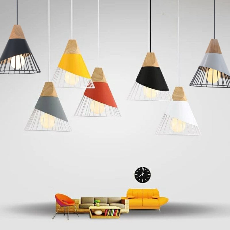 Slope lamps Pendant Lights Wood And Aluminum Restaurant Bar Coffee Dining Room LED Hanging Light Fixture