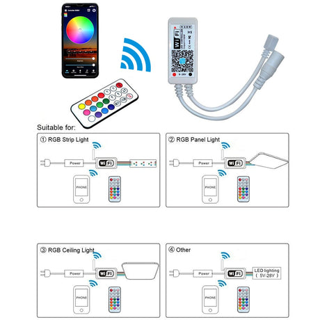DC12V Mini Smart RGB RGBW Wi-Fi Music LED Controller 21Key RF Remote Control For RGB RGBW LED Strip Lights With IOS Android APP