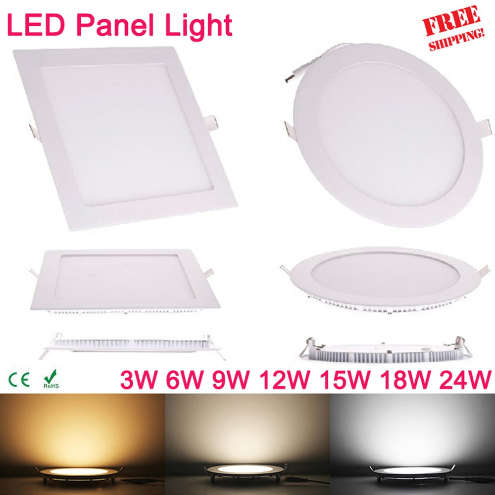 Ultra thin 3W 6W 9W 12W 15W 18W 24W Square LED panel downlight Round L ...