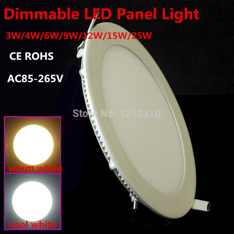 LED 10pcs/lot Dimmable Ultra thin 3W/4W/ 6W / 9W / 12W /15W/ 25W LED Ceiling Recessed Grid Downlight / Slim Round/Square Panel Light