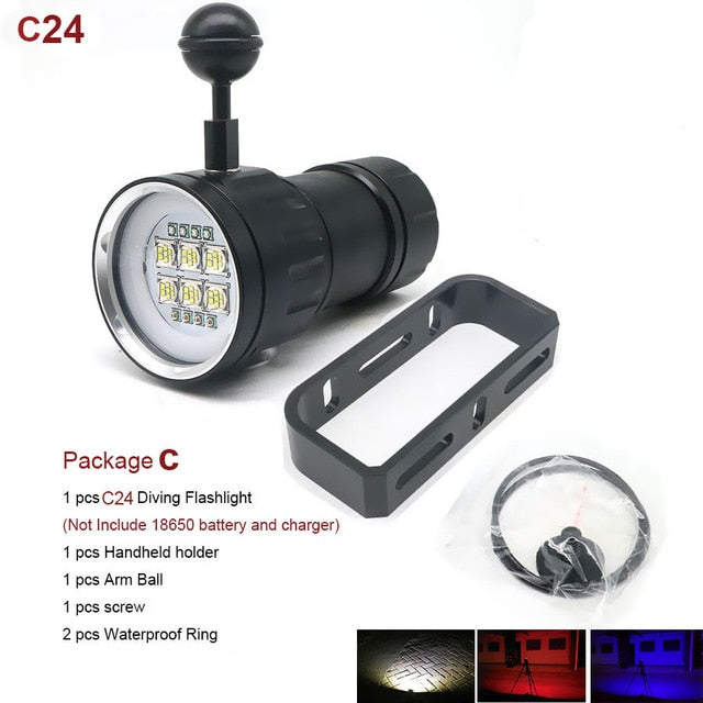 New LED Diving Flashlight Underwater 80M XHP70 / L2 Photography Video Camera Tactical Flashlight Blue +White LED Lantern Torch