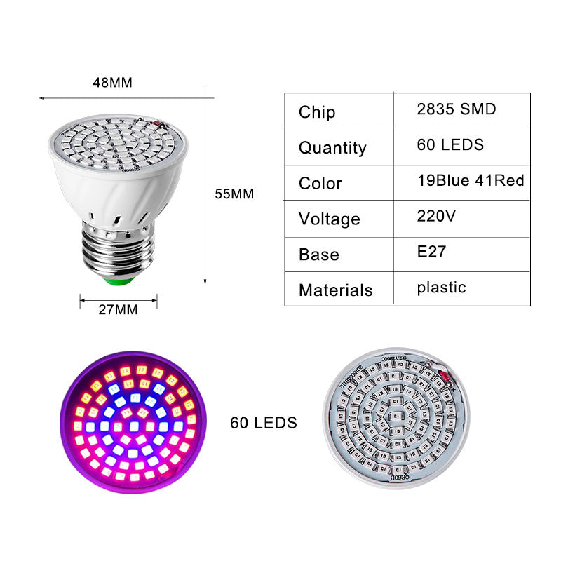Full Spectrum E27 220V LED Plant Grow Light Bulb Fitolampy Phyto Lamp For Indoor Garden Plants Flower Hydroponics Grow Tent Box