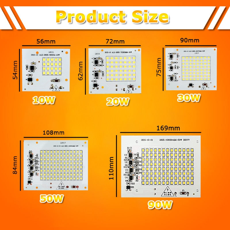 SMD LED Lamps Chip 220V Smart IC 10W 20W 30W 50W 90W LED Chip Bulb For Outdoor FloodLight Cold/Warm White