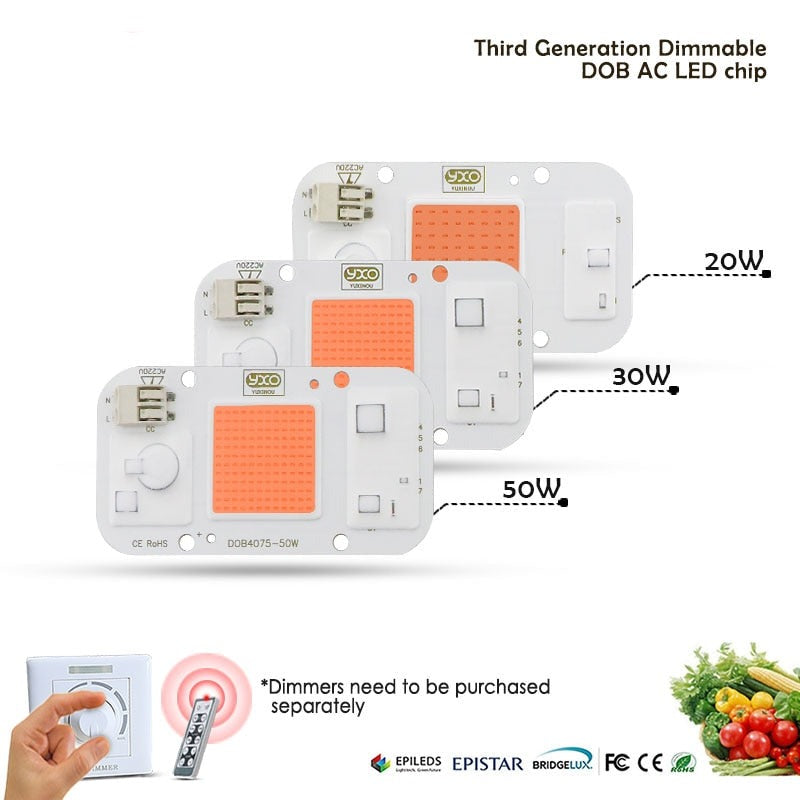 1pc Hydro ponic AC 220V 20w 30w 50w cob led grow light chip full spectrum 370nm-780nm for Indoor Plant Seedling Grow and Flower