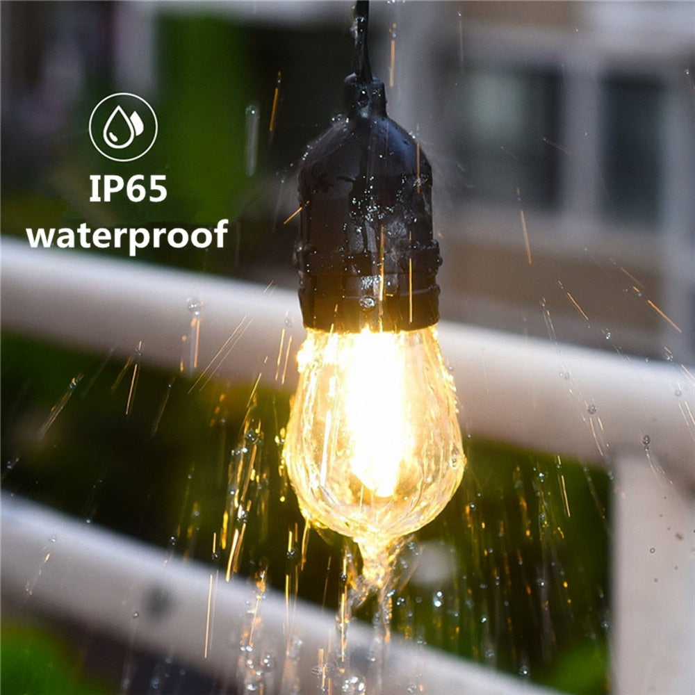 IP65 15M LED S14 String Lights Waterproof E27 Warm LED Retro Edison Filament Bulb Outdoor Street Garden Patio Holiday Lighting