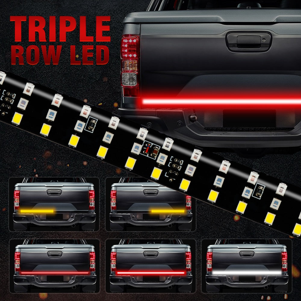 OKEEN NEW 60" Triple Row 5-Function Truck Tailgate LED Strip Light Bar with Reverse Brake Turn Signal for Jeep Pickup SUV Dodge