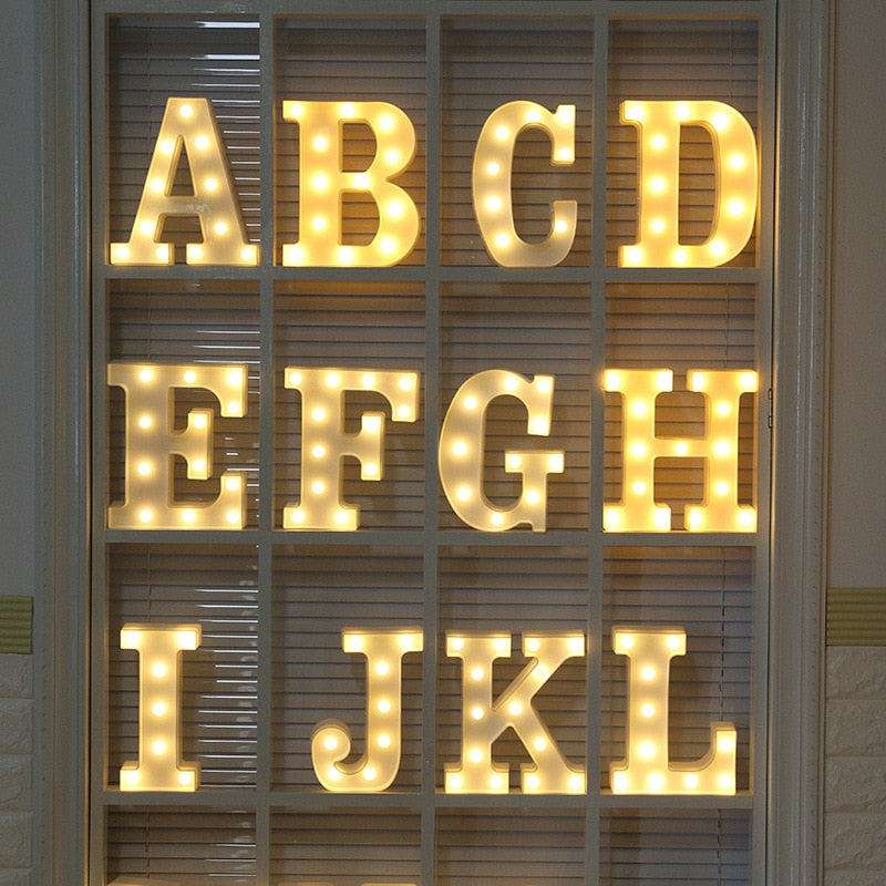 26 Letters White LED Night Light Marquee Sign Alphabet Lamp For Birthday New Year Valentine's Day Decoration