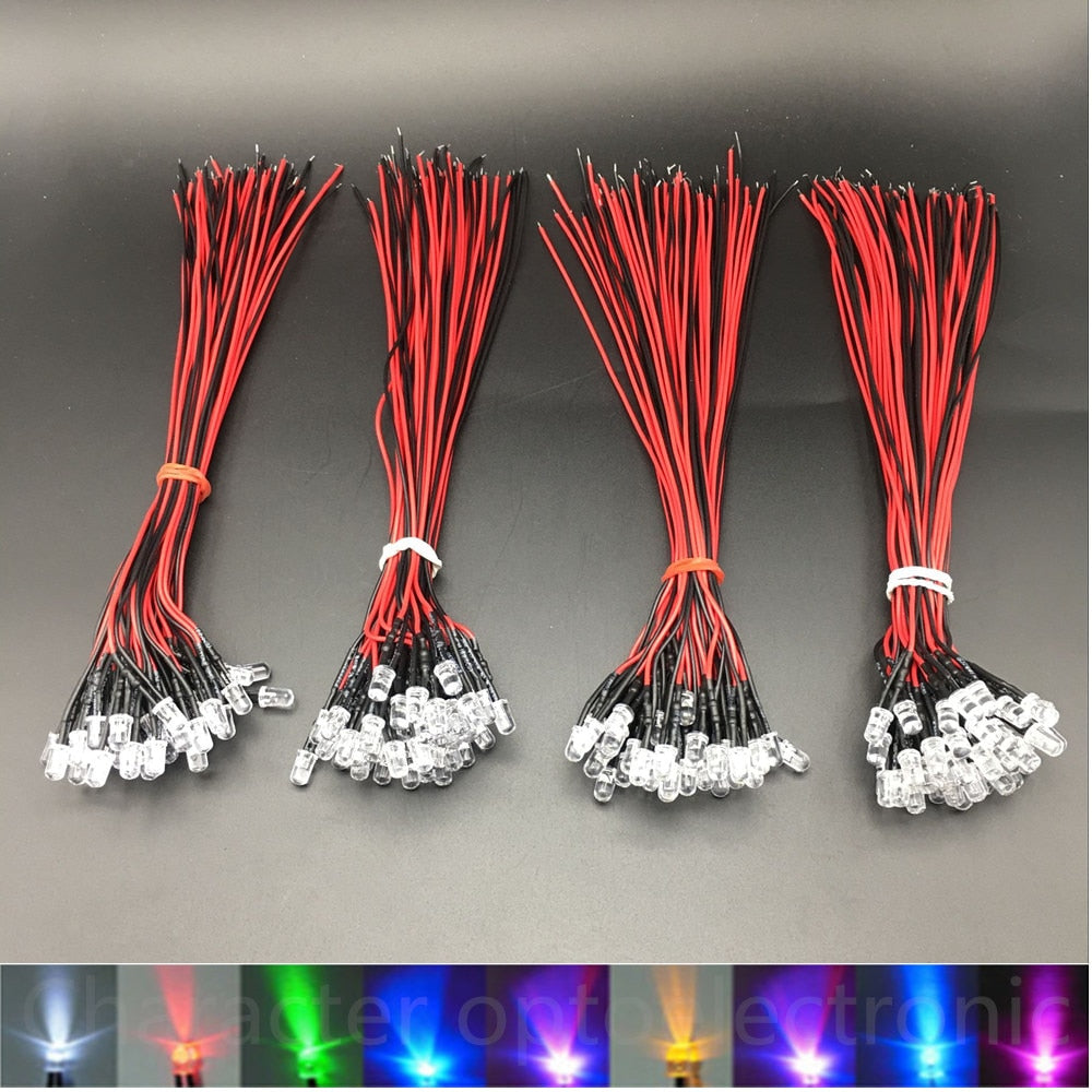 20pcs lot 20cm Pre Wired 3mm 5mm LED Light Lamp Bulb Prewired Emitting Diodes For DIY Home Decoration DC12V