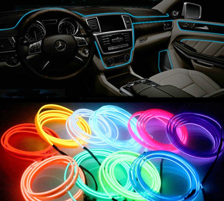 Car Interior Lighting Auto LED Strip Garland EL Wire Rope Tube Line flexible Neon Light With 12V USB Cigarette Drive