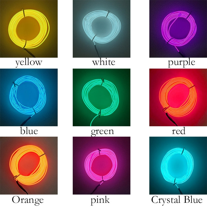 Car Interior Lighting Auto LED Strip Garland EL Wire Rope Tube Line flexible Neon Light With 12V USB Cigarette Drive