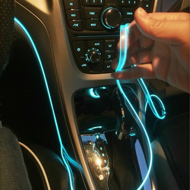 Car Interior Lighting Auto LED Strip Garland EL Wire Rope Tube Line flexible Neon Light With 12V USB Cigarette Drive