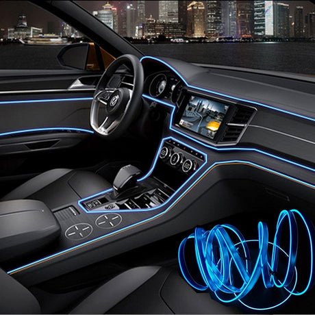 Car Interior Lighting Auto LED Strip Garland EL Wire Rope Tube Line flexible Neon Light With 12V USB Cigarette Drive
