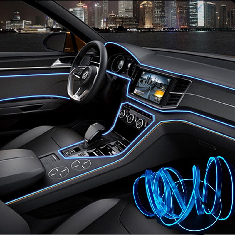 Car Interior Lighting Auto LED Strip Garland EL Wire Rope Tube Line flexible Neon Light With 12V USB Cigarette Drive