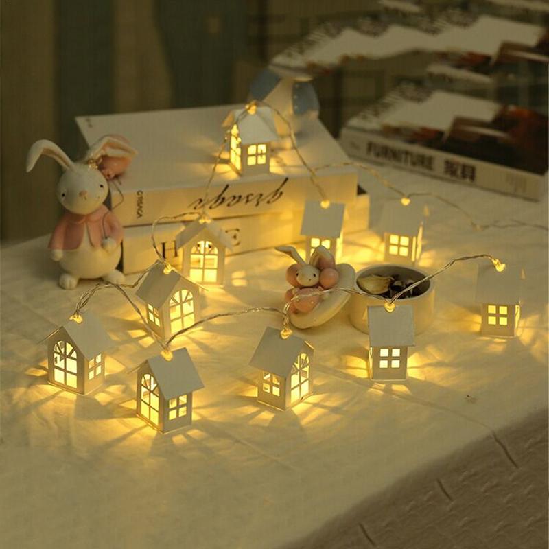 LED Garland Wood House String Light 2m 10LEDs Room Decors String Lamp Wedding Party Holiday Fairy Lights Novelty Lamp