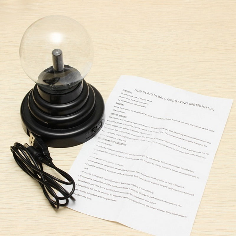USB Magic Black Base Glass Plasma Ball Sphere Lightning Party Lamp Light With USB Cable 8*8*13cm