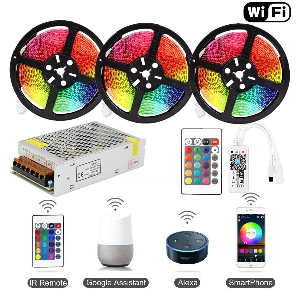 RGB LED Tape Wireless Wi-Fi LED Strip 5M 10M 15M Kit 12V 150leds Water ...