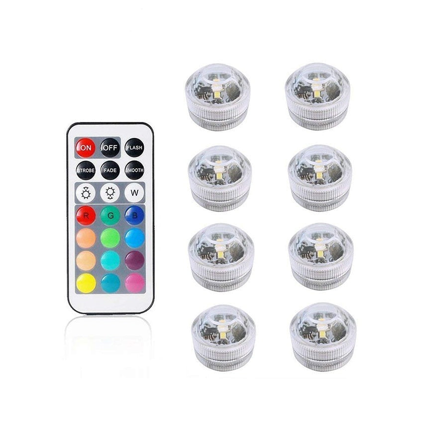 Battery Operated Waterproof RGB Submersible LED Light Underwater Night Lamp Tea Lights for vase, bowls, aquarium and party Wedding