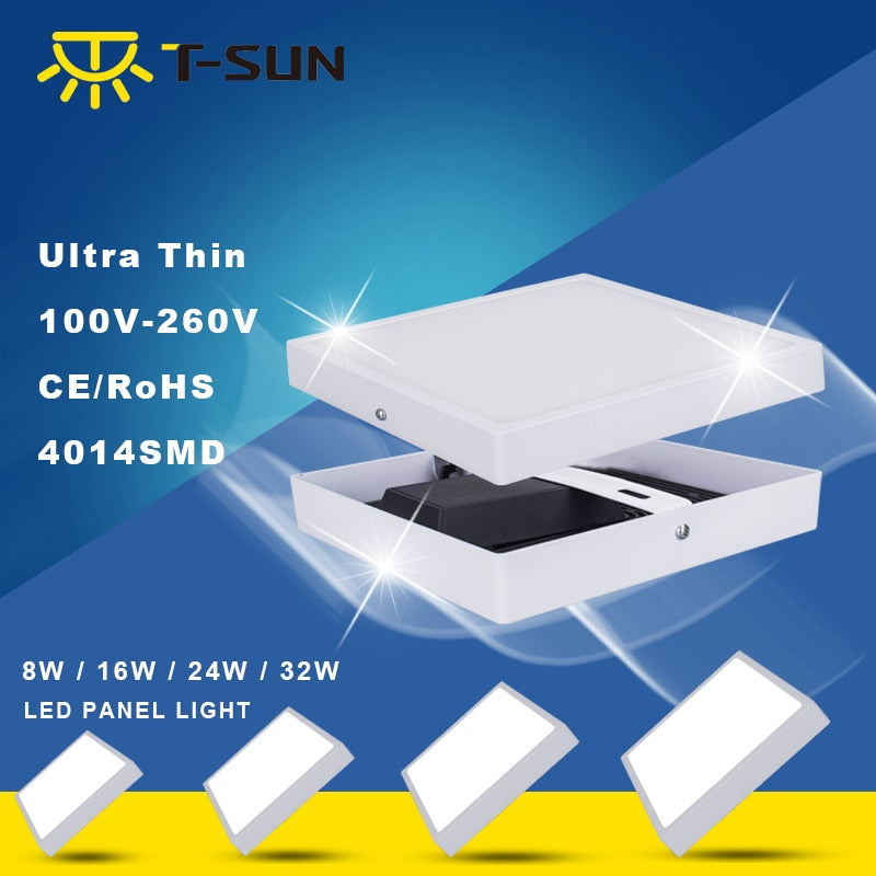 T-SUNRISE 8W/16W/24W/32W Square/Round Surface Mounted AC85-265V lamp White bright Square/Round LED Downlight Panel Light