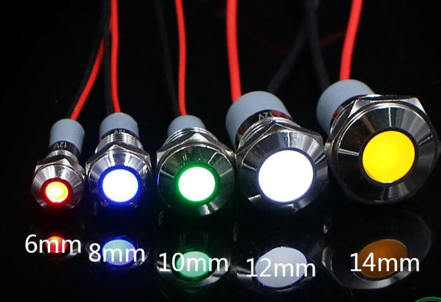 6mm 8mm 10mm 12mm 14mm Waterproof IP67 Metal LED Warning Indicator Light Signal Lamp Pilot Wire 3V 5V 12V 24V 110V 220V Red Blue