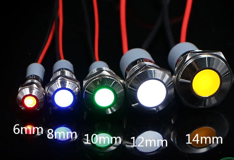 6mm 8mm 10mm 12mm 14mm Waterproof IP67 Metal LED Warning Indicator Light Signal Lamp Pilot Wire 3V 5V 12V 24V 110V 220V Red Blue