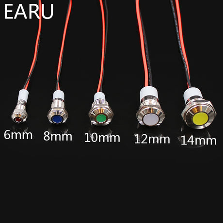 6mm 8mm 10mm 12mm 14mm Waterproof IP67 Metal LED Warning Indicator Light Signal Lamp Pilot Wire 3V 5V 12V 24V 110V 220V Red Blue