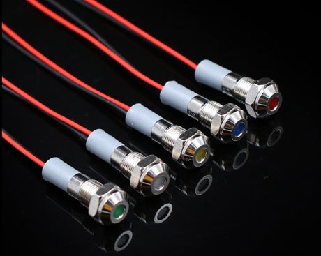 6mm 8mm 10mm 12mm 14mm Waterproof IP67 Metal LED Warning Indicator Light Signal Lamp Pilot Wire 3V 5V 12V 24V 110V 220V Red Blue