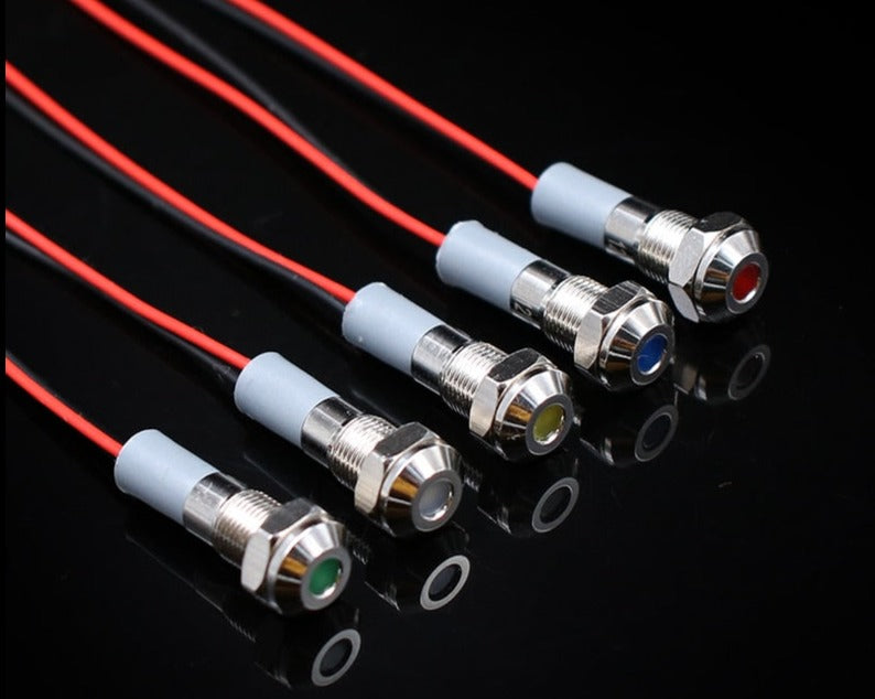 6mm 8mm 10mm 12mm 14mm Waterproof IP67 Metal LED Warning Indicator Light Signal Lamp Pilot Wire 3V 5V 12V 24V 110V 220V Red Blue