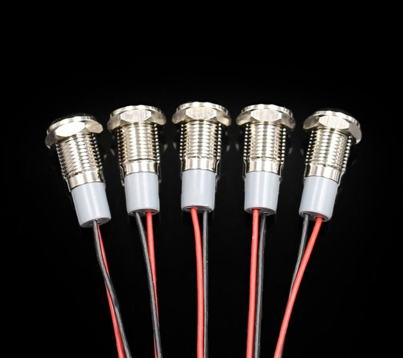 6mm 8mm 10mm 12mm 14mm Waterproof IP67 Metal LED Warning Indicator Light Signal Lamp Pilot Wire 3V 5V 12V 24V 110V 220V Red Blue