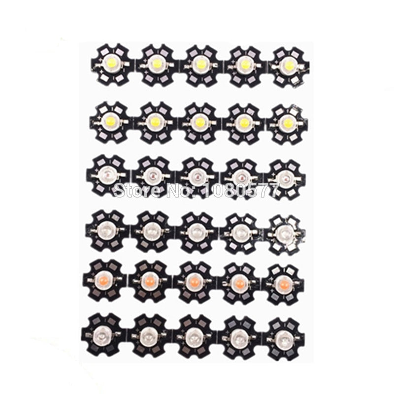 High Power LED Beads Full Spectrum White Warm white Green Blue Deep Red 660nm Royal blue With 20mm Black Star PCB