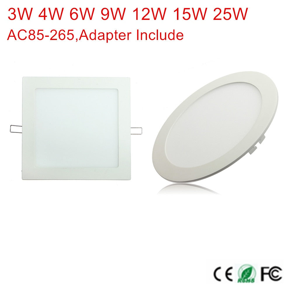 Led Panel light Round/Square Ultra Thin 3w 4w 6w 9w 12w 15w 25w LED Ceiling Recessed Down Light AC85-265V + Driver LED downlight