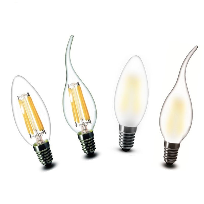 E14 COB LED Candle Lamp C35 B10 2w 4w 6w Flame Frosted LED Filament Bulb light 220v 230v AC Crystal chandelier light source