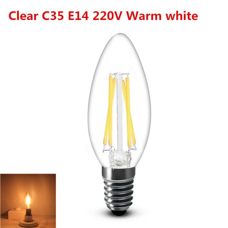 E14 COB LED Candle Lamp C35 B10 2w 4w 6w Flame Frosted LED Filament Bulb light 220v 230v AC Crystal chandelier light source