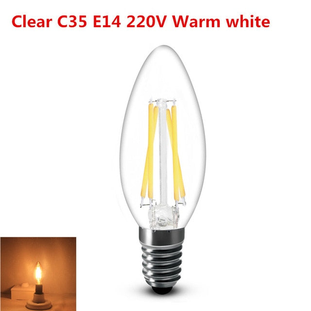 E14 COB LED Candle Lamp C35 B10 2w 4w 6w Flame Frosted LED Filament Bulb light 220v 230v AC Crystal chandelier light source
