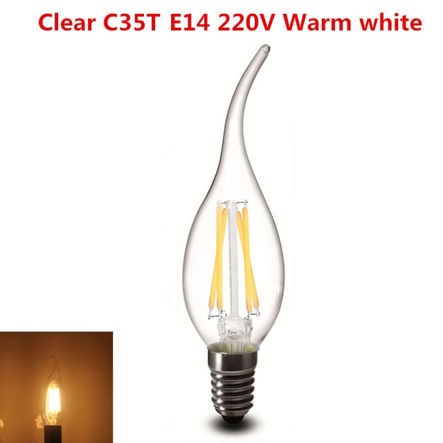 E14 COB LED Candle Lamp C35 B10 2w 4w 6w Flame Frosted LED Filament Bulb light 220v 230v AC Crystal chandelier light source