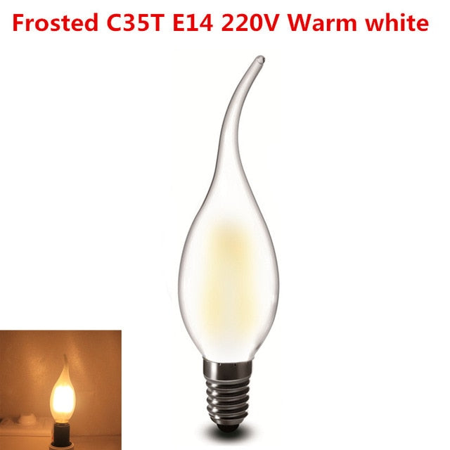 E14 COB LED Candle Lamp C35 B10 2w 4w 6w Flame Frosted LED Filament Bulb light 220v 230v AC Crystal chandelier light source