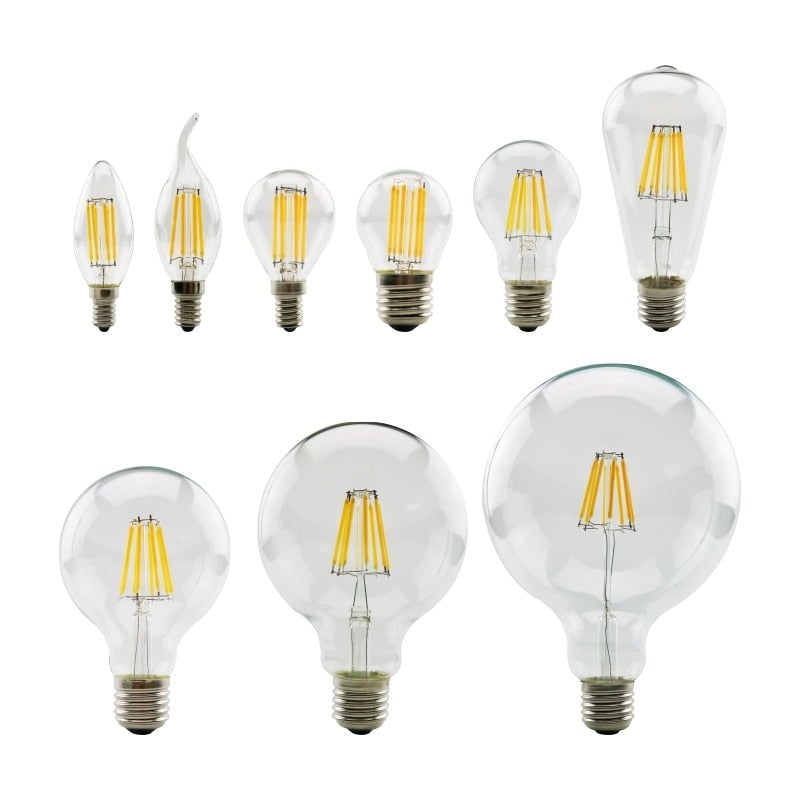 LED Filament Bulb E27 Retro Edison Lamp 220V E14 Vintage Candle Light Globe Chandelier Lighting COB Home Decors Light
