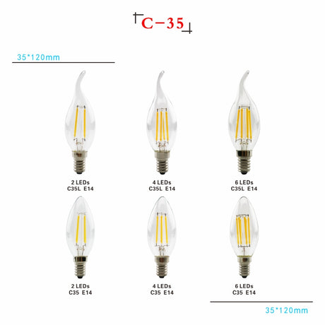 LED Filament Bulb E27 Retro Edison Lamp 220V E14 Vintage Candle Light Globe Chandelier Lighting COB Home Decors Light