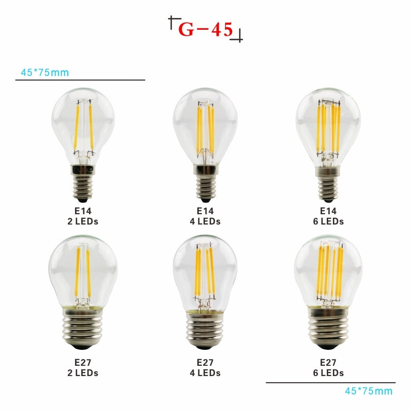 LED Filament Bulb E27 Retro Edison Lamp 220V E14 Vintage Candle Light Globe Chandelier Lighting COB Home Decors Light