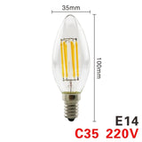 LED Filament Bulb E27 Retro Edison Lamp 220V E14 Vintage Candle Light Globe Chandelier Lighting COB Home Decors Light