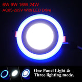 Double Color LED Panel Downlight 6W 9W 16W 24w 3 Model LED Lamp Panel Light LED Ceiling Recessed Spot light AC110V 220V + Driver