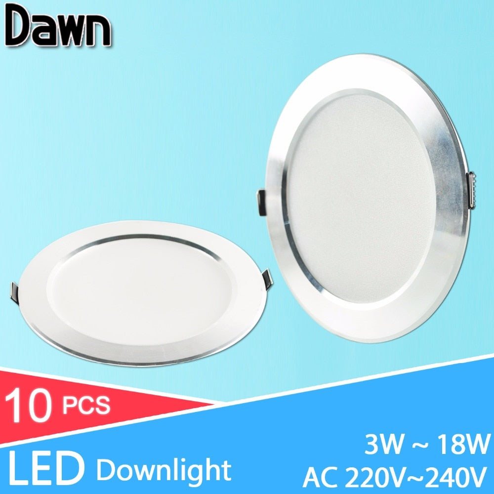 LED Downlight 10pcs 3w 5w 7w 9w 12w 18w AC 220V 240V Aluminum Ultrathin downlight Indoor LED Ceiling Round Recessed Waterproof