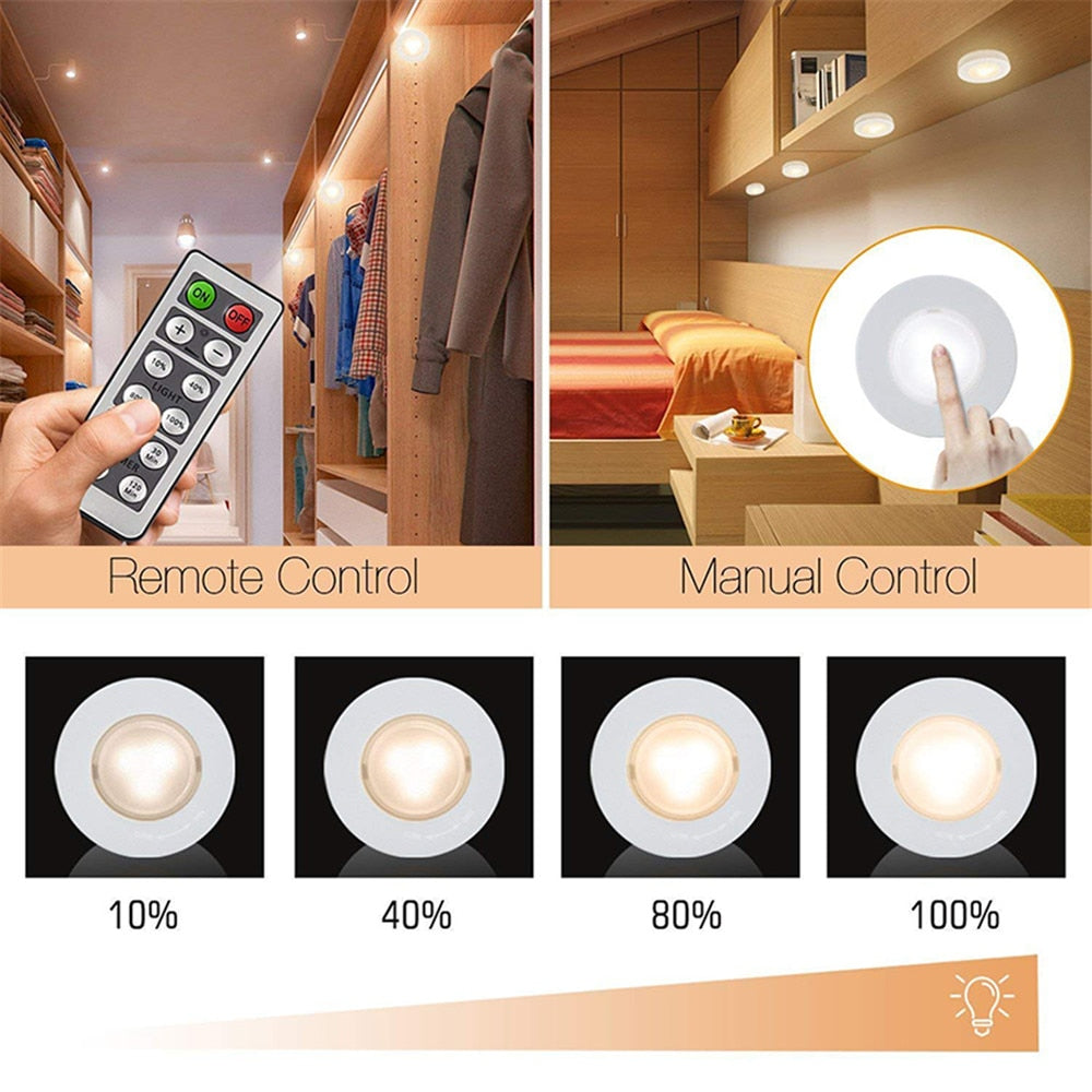 LED Puck Lights Wireless Downlight Spotlights For Close Wardrobe Hallway Night lamp