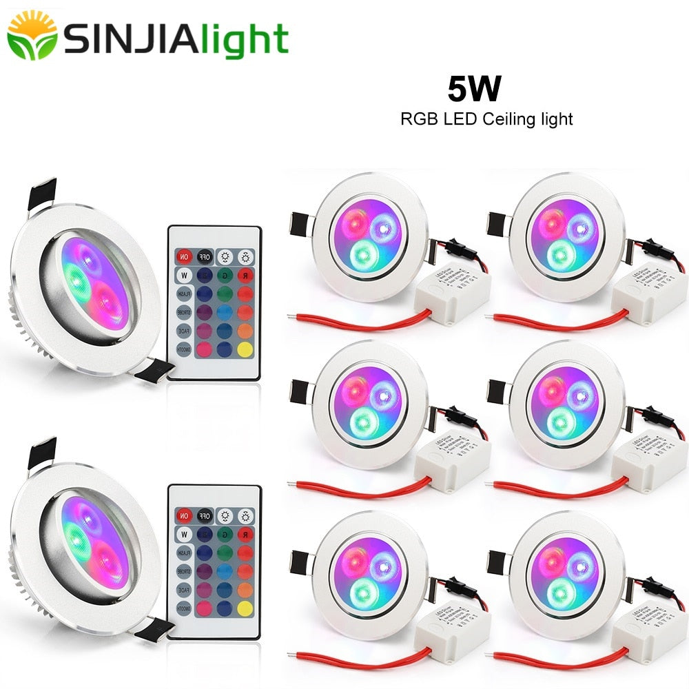 Downlight RGB LED Ceiling Lamp Spot Light with rgb controler 8pcs/lot 5W Recessed led lamp bulb pendant indoor lighting 85-265V