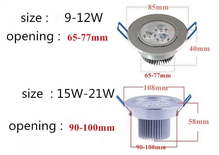 Bright Recessed 10PCS/lot LED Dimmable Downlight COB 9W 12W 15W 21W LED Spot light decoration Ceiling Lamp AC/DC12V