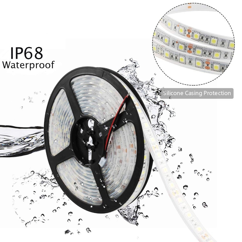 IP68 Waterproof Led Strip Light SMD 5050 Flexible Roll Tape DC 12V 60LEDs/m 5M/lot Aquarium Underwater Swimming pool Decoration