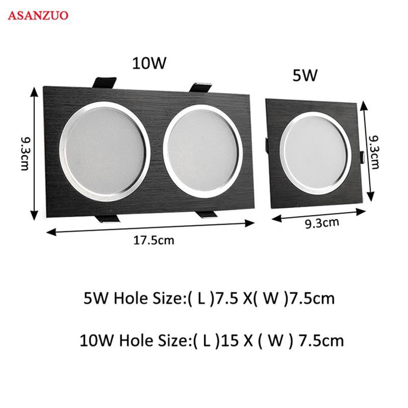 LED Downlights 5W 10W AC85-265V Square silver Black White LED Ceiling Lamp Down Light for Kitchen Home Office Indoor Lighting