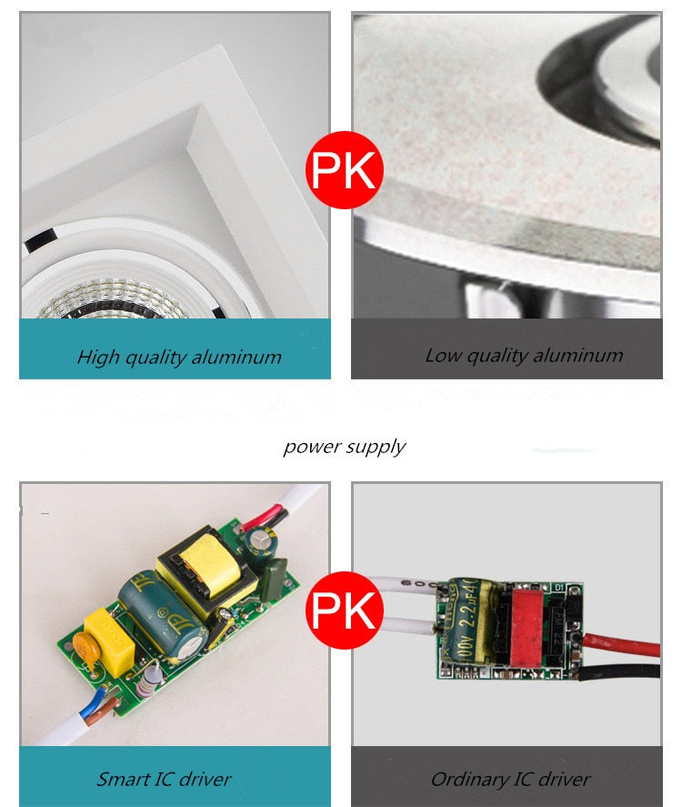 Super Bright Recessed square 1pcs LED Dimmable Downlight COB 10w 20W 30w LED Spot light LED decoration Ceiling Lamp AC85-265v